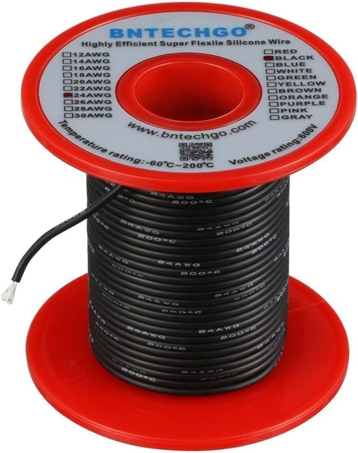 24 Gauge Silicone Wire Spool 100 ft Black Flexible 24 AWG Stranded Tinned Cop…