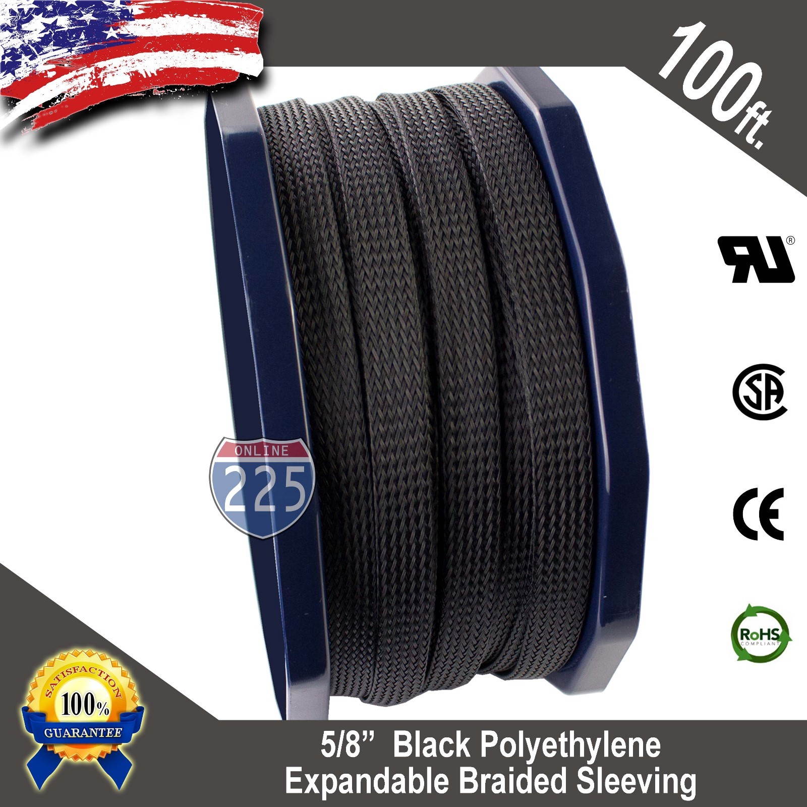 100 FT. 5/8″ Black Expandable Wire Cable Sleeving Sheathing Braided Loom Tubing