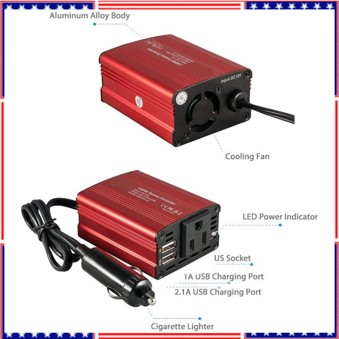 Inversor Para Carro Auto Coche 150 Watt Convertidor De Corriente 12V a 110V