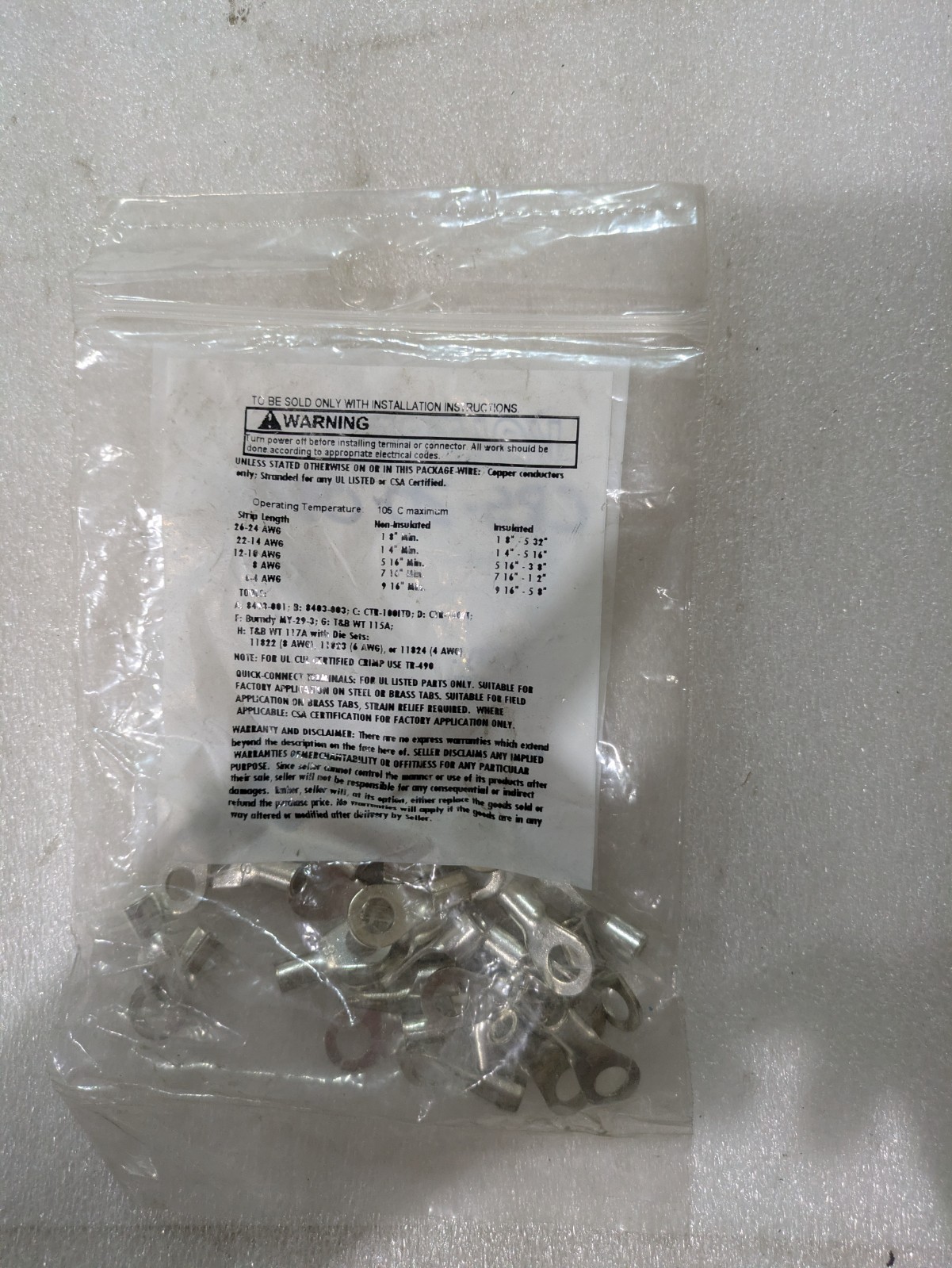 25 Pcs Non-Insulated Ring Terminal 8 AWG 1/4 Stud Bare Copper Lug Connector