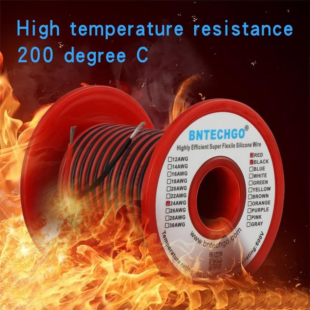 24 Gauge Silicone Wire Spool Red and Black 50Ft Each 2 Wires 24 AWG Stranded