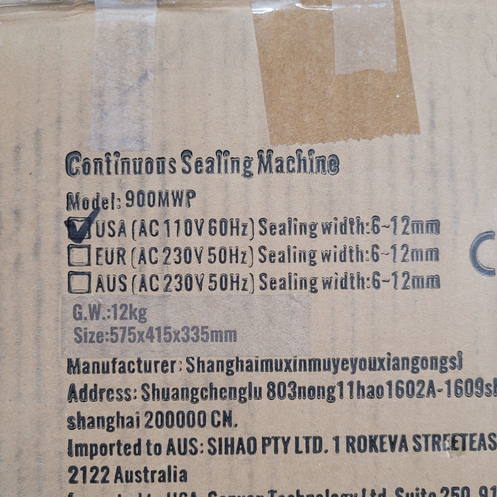 Vevor 900MWP Continuous Bag Band Sealing Machine,110V, 60Hz – NEW