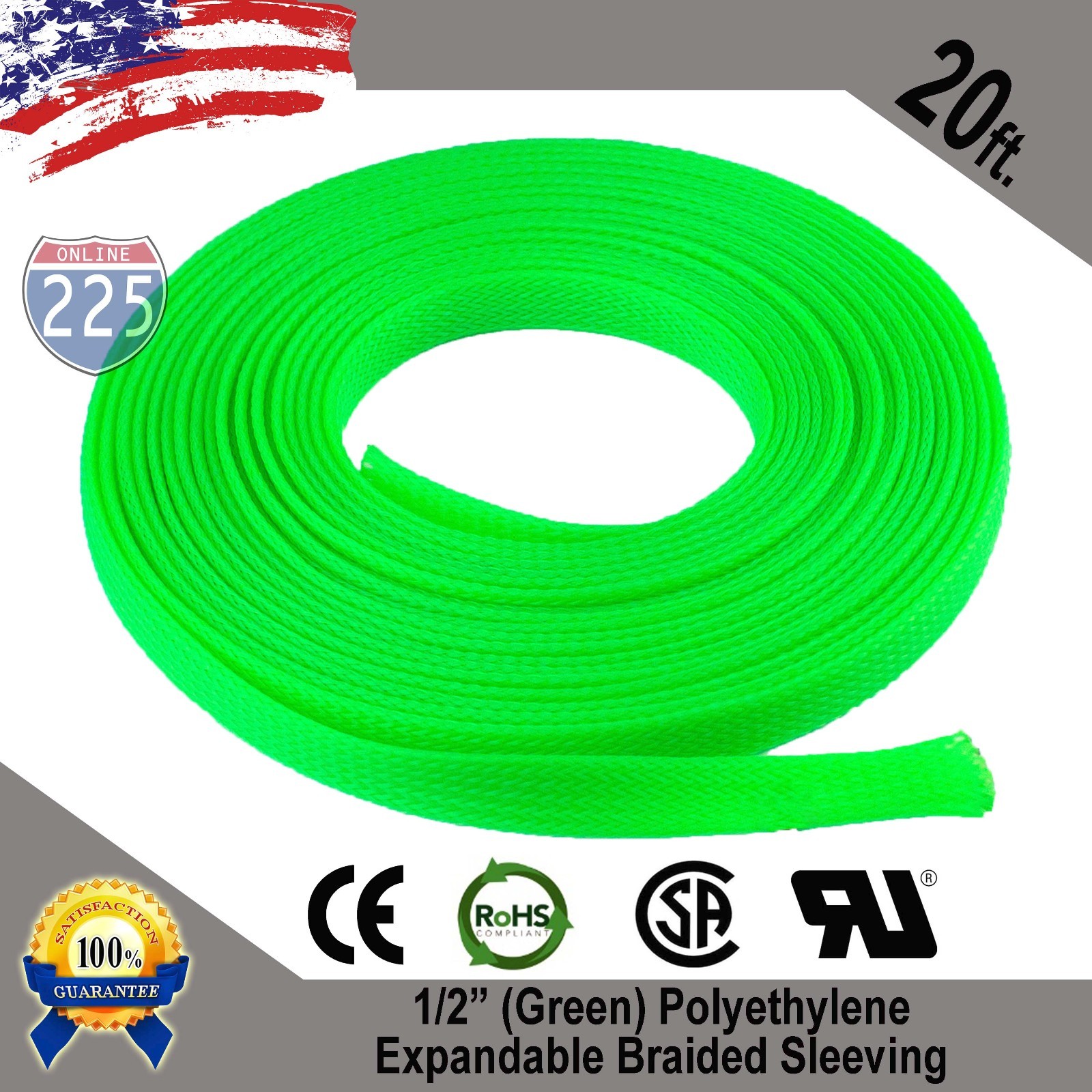 20 FT 1/2″ Green Expandable Wire Cable Sleeving Sheathing Braided Loom Tubing US