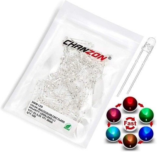 100 pcs 3mm RGB Multicolor Fast Blinking LED Diode Lights L) Fast Flash
