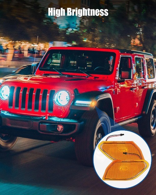 1 Pair Side Marker Lights Compatible with Wrangler JL Gladiator JT 2018-2024, Fe