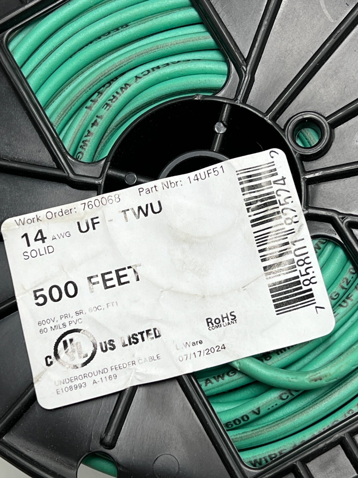 Regency 14UF51 Wire 500 feet Underground Feeder Wire Green 14 AWG