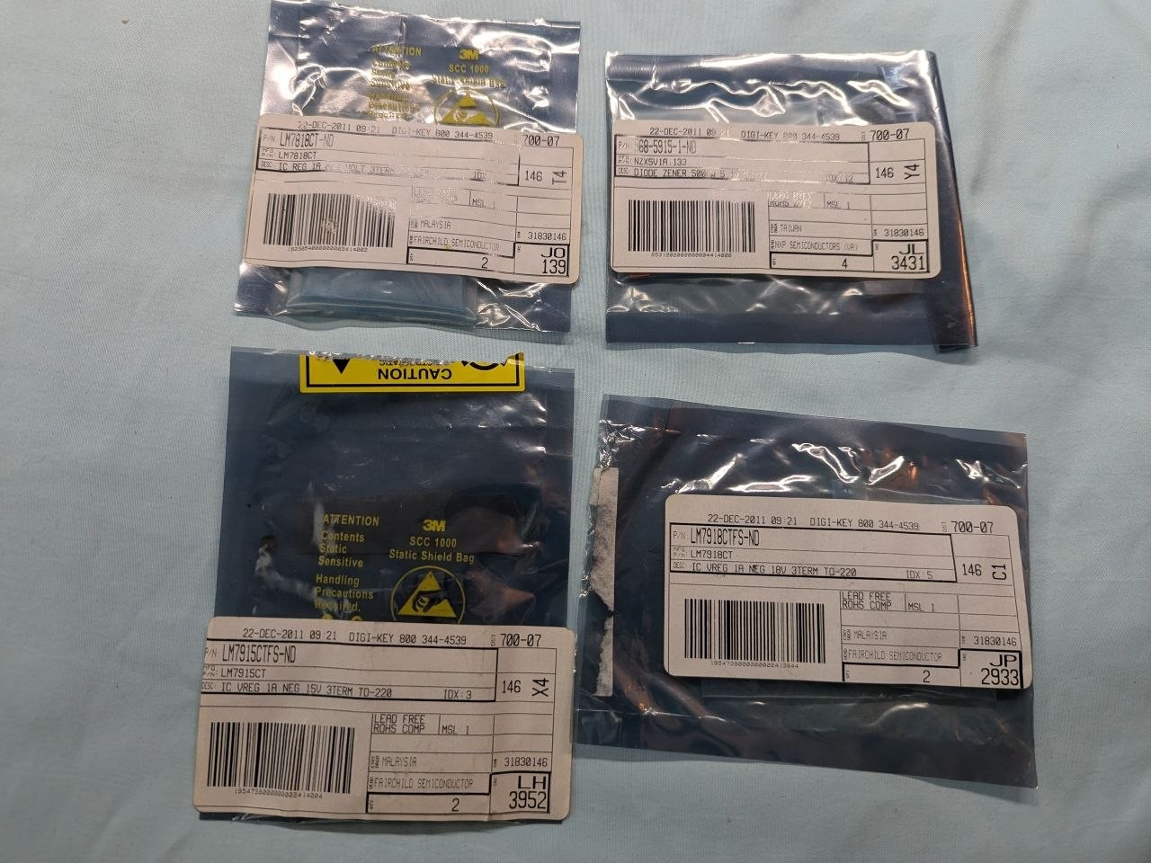 Lot of 4 Digi-Key Semiconductor Bags LM7915 LM7818 LM7918 NZX5V1A RE