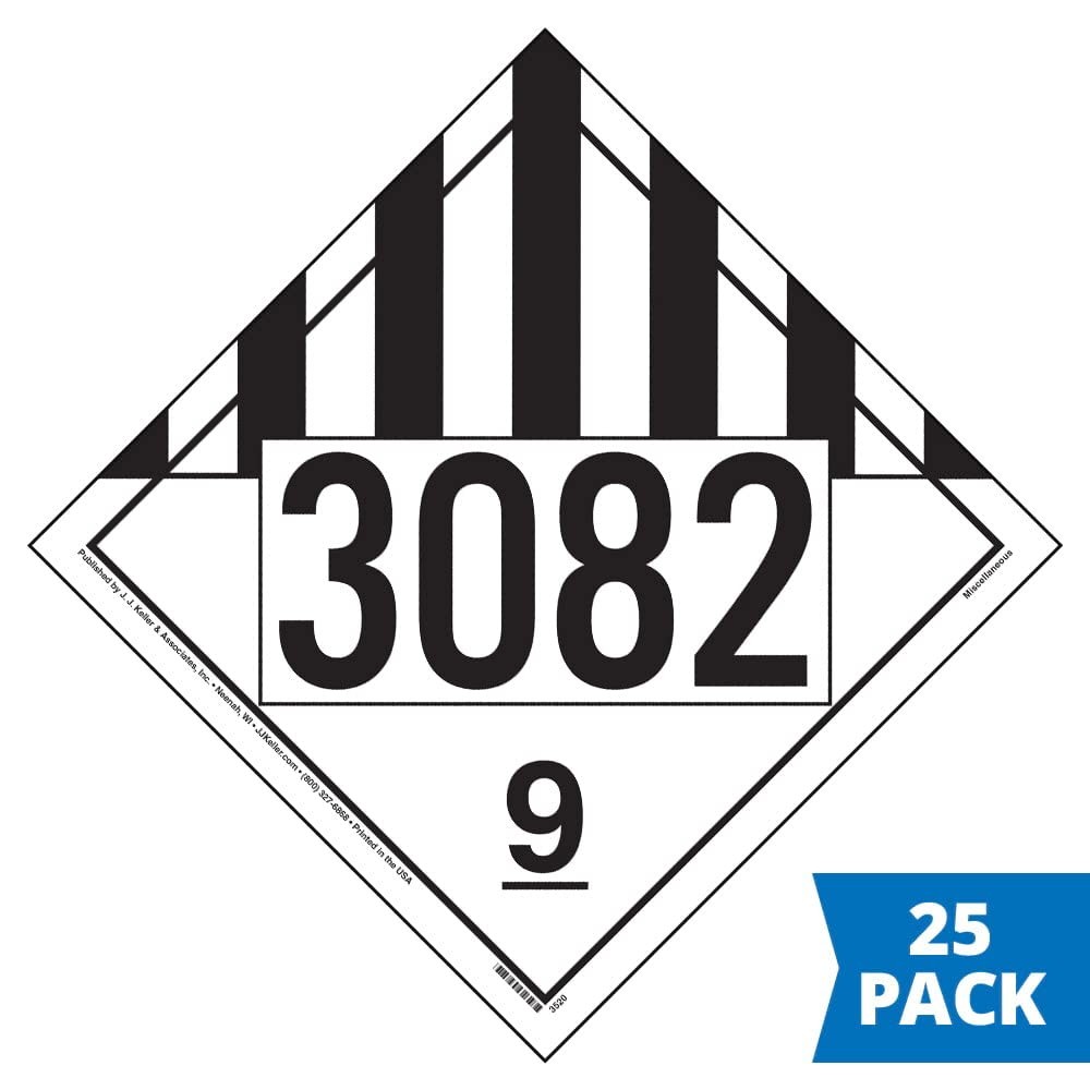 3082 Placard, Class 9 Miscellaneous 25-pk. – 10.75″ x 10.75″ Removable Self A…