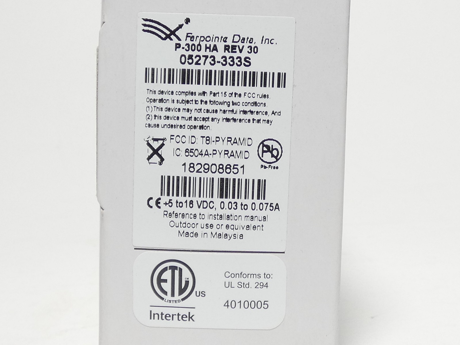 Farpointe 05273-333S P-300 HA Cascade Proximity Card Reader 125 kHz Rev.30 – …