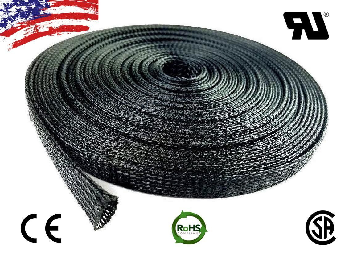 50 FT 3/8″ Black Expandable Wire Cable Sleeving Sheathing Braided Loom Tubing US