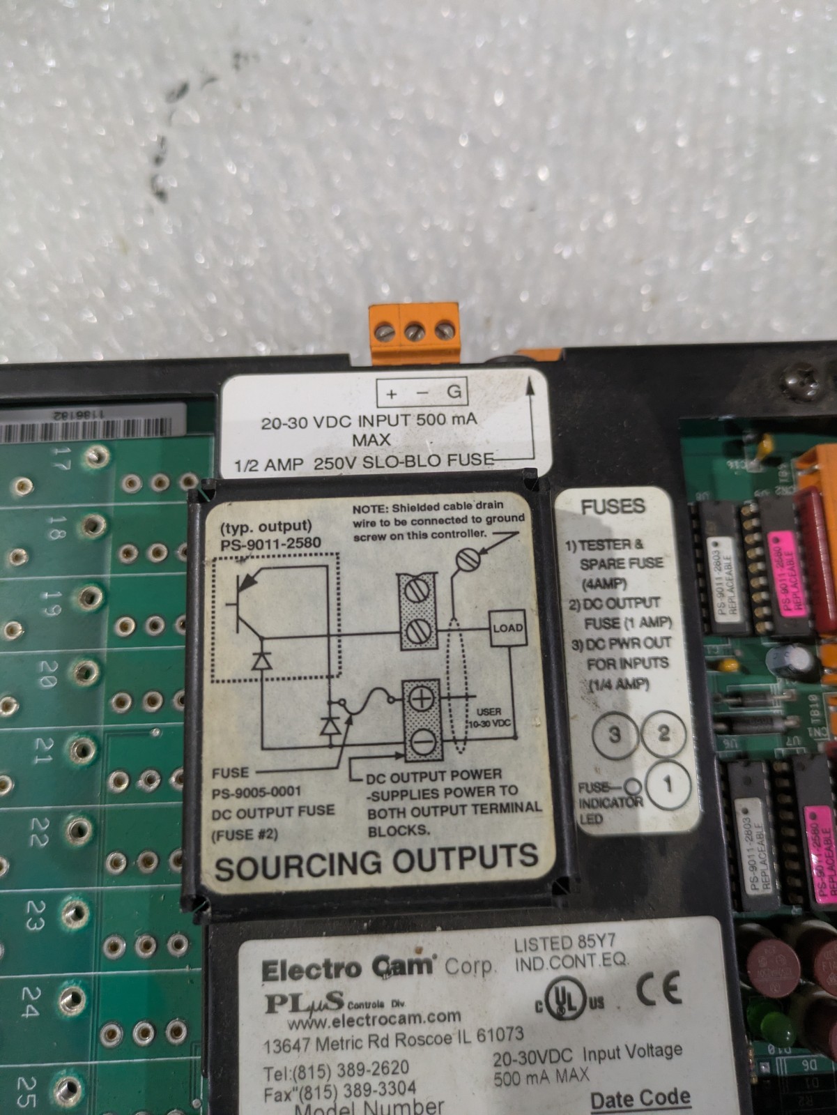 ELECTRO CAM PL 5000 PS-5144-24-P16M09-L 20-30VDC 500MA 1/2AMP 250V SLO-BLO FUSE