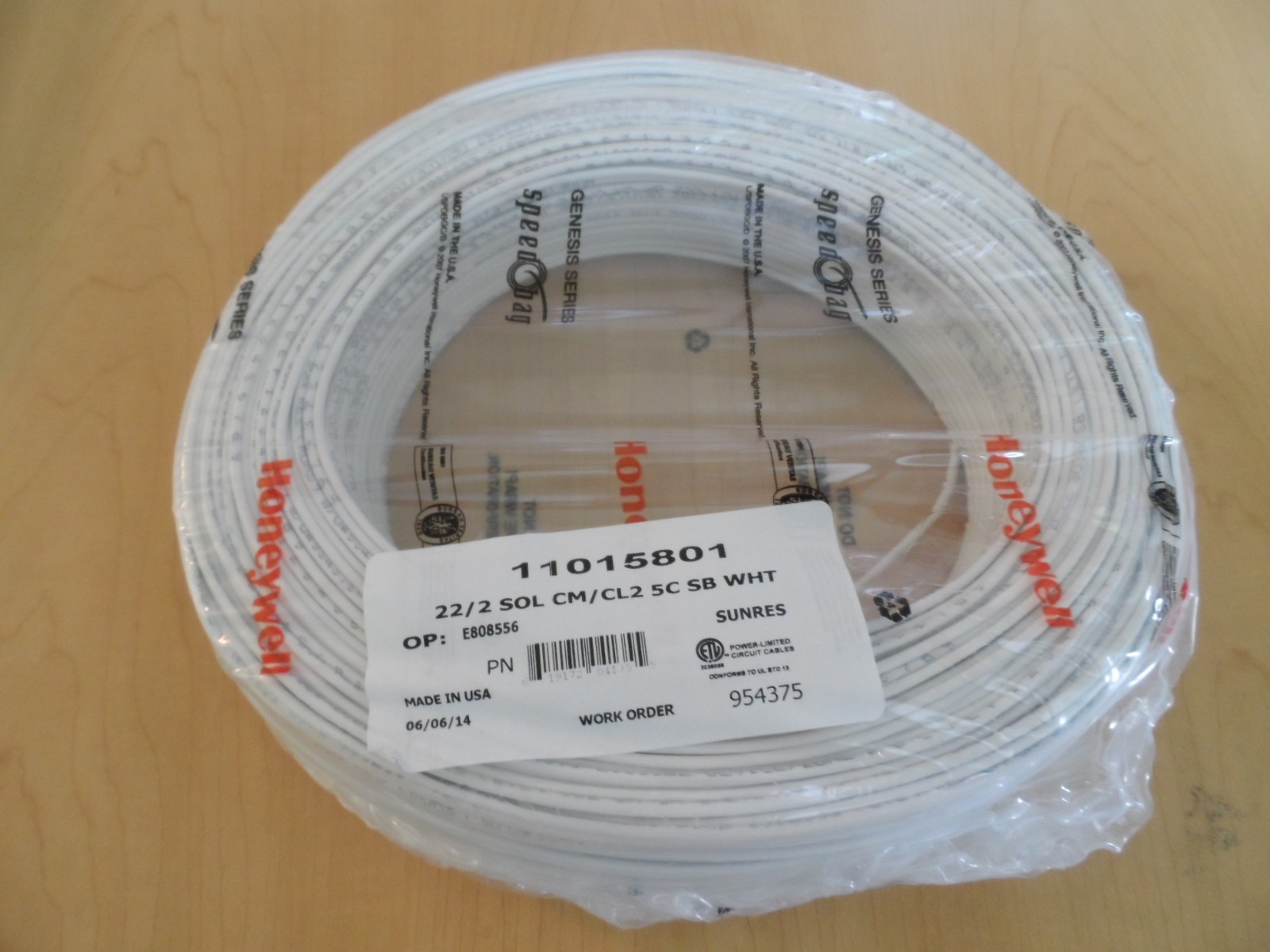 Honeywell Genesis 11015801 22/2 Solid Alarm Wire CM/CL2 5C SB White **New**