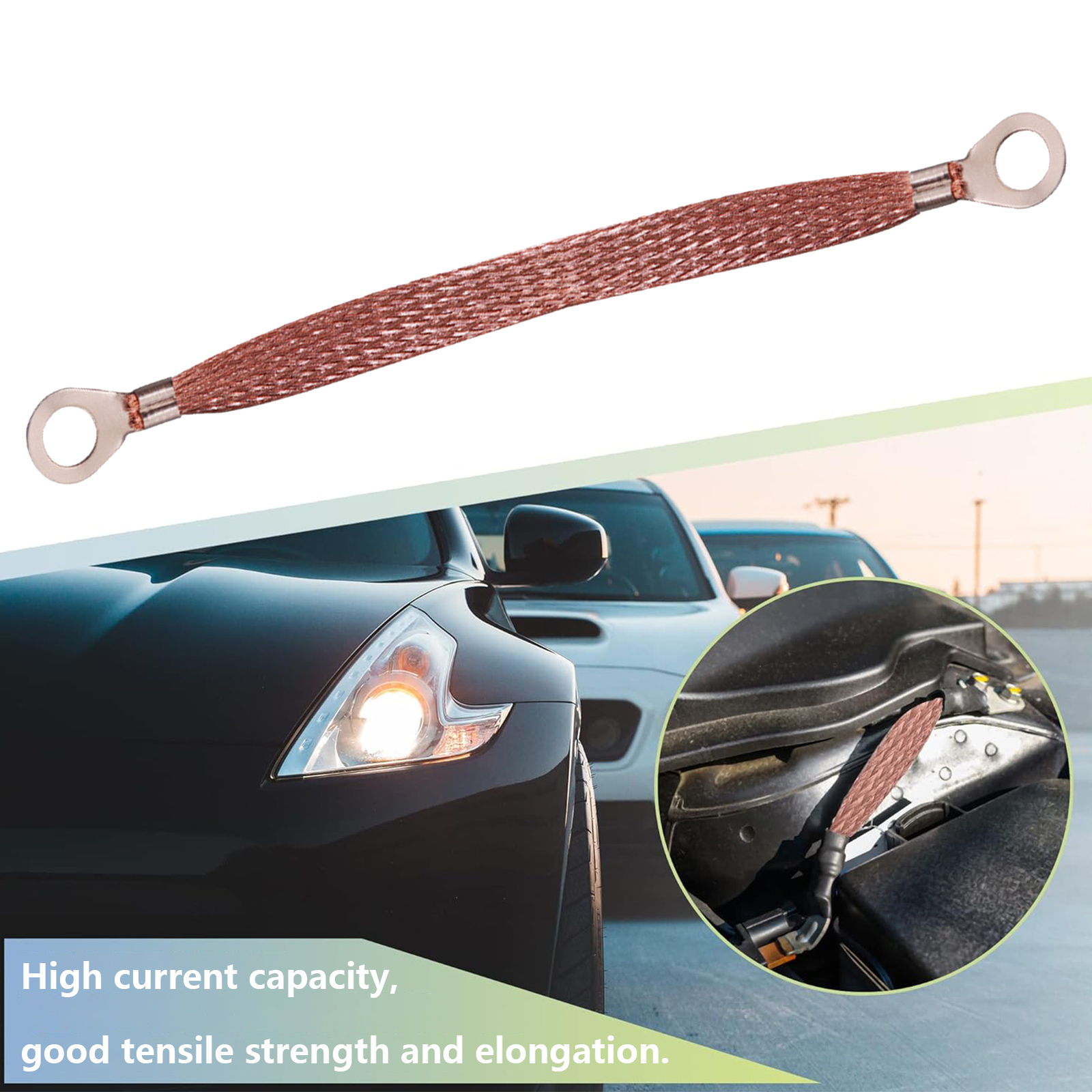 3Pcs Auto Car Universal Braided Cable Engine Ground Wire Grounding Copper Strap
