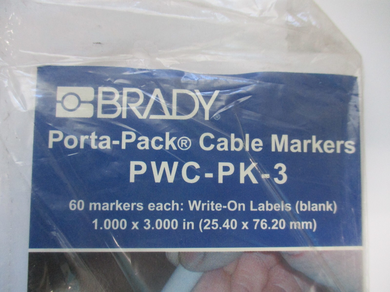 BRADY PORTA-PACK CABLE MARKERS PWC-PK-3, 60 MARKERS EACH PK, 1″ X 3″