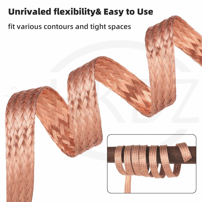 Flat Pure Copper Braid Cable Bare Copper Braid Wire Ground Lead Width 4mm- 70mm