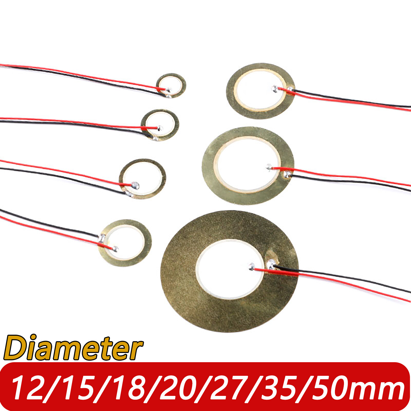 12mm 15mm to 50mm Piezo Transducer with leads – Ceramic sounder pickup element