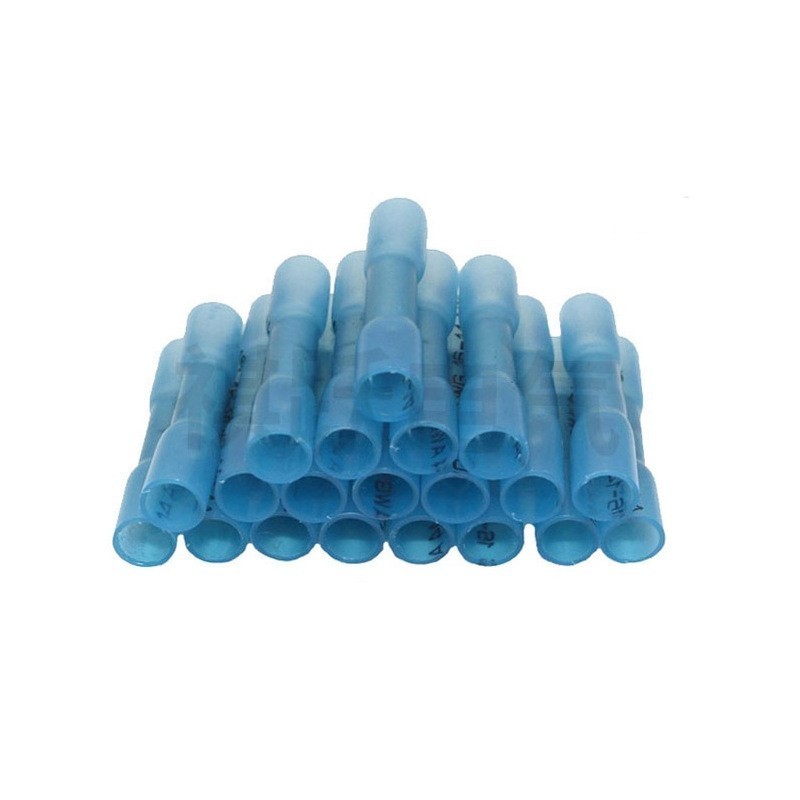 16-14AWG Waterproof Heat Shrink Butt Wire Connectors Blue Crimp Splice Terminals