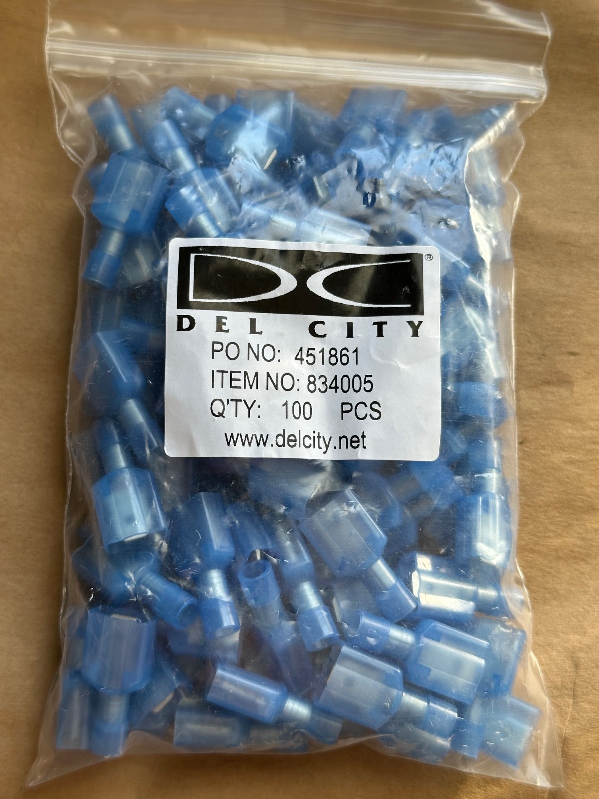 100x Del City 834005 Nylon Push-On Terminal Male Fully Insulated 1/4″ 16-14 Ga