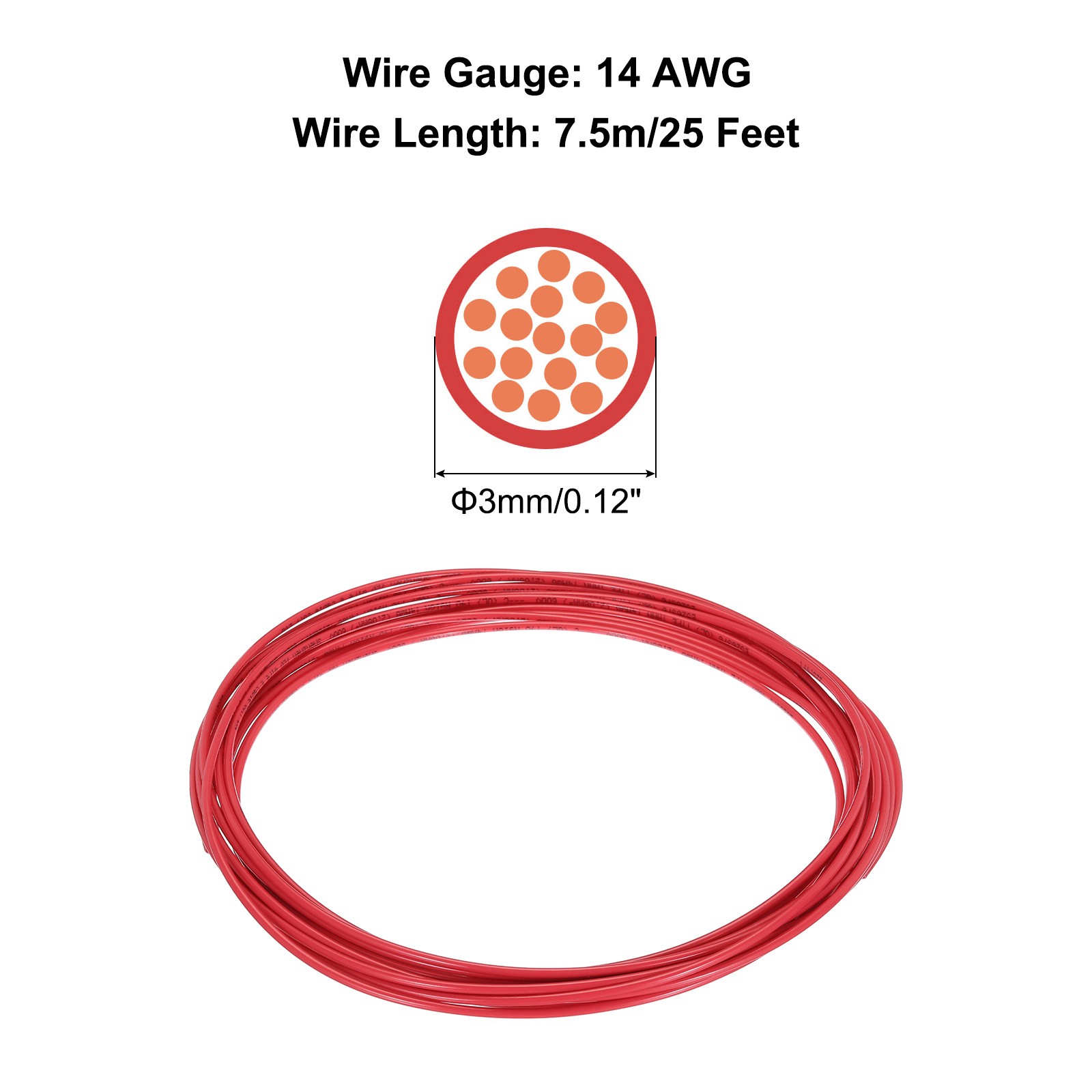 25 Feet 14 AWG Gauge THHN Stranded Red Copper Building Wire 600V