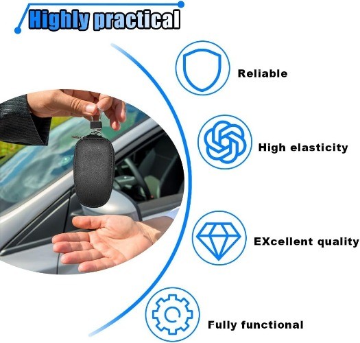 Leather Key Case with Metal Hook, Key Fob Protector Cover for Rem Color: Black