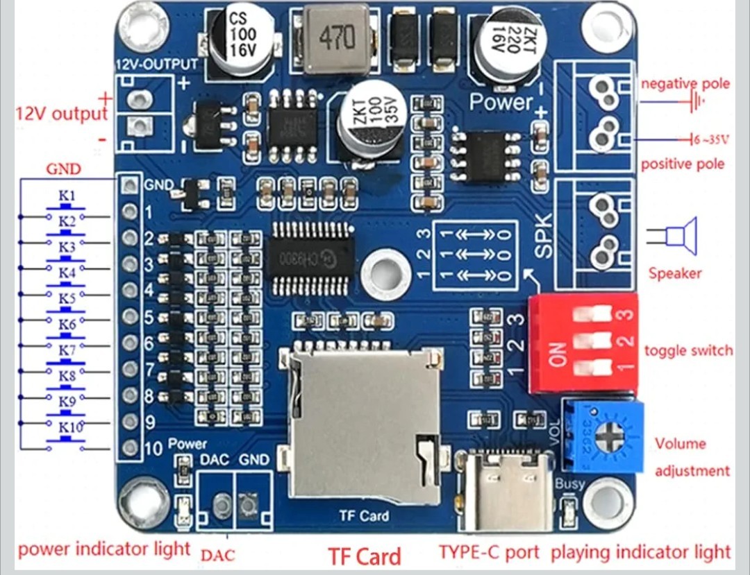 20W Voice Playback Module, TF Card 32GB Sound Board USB Downloadable MP3…