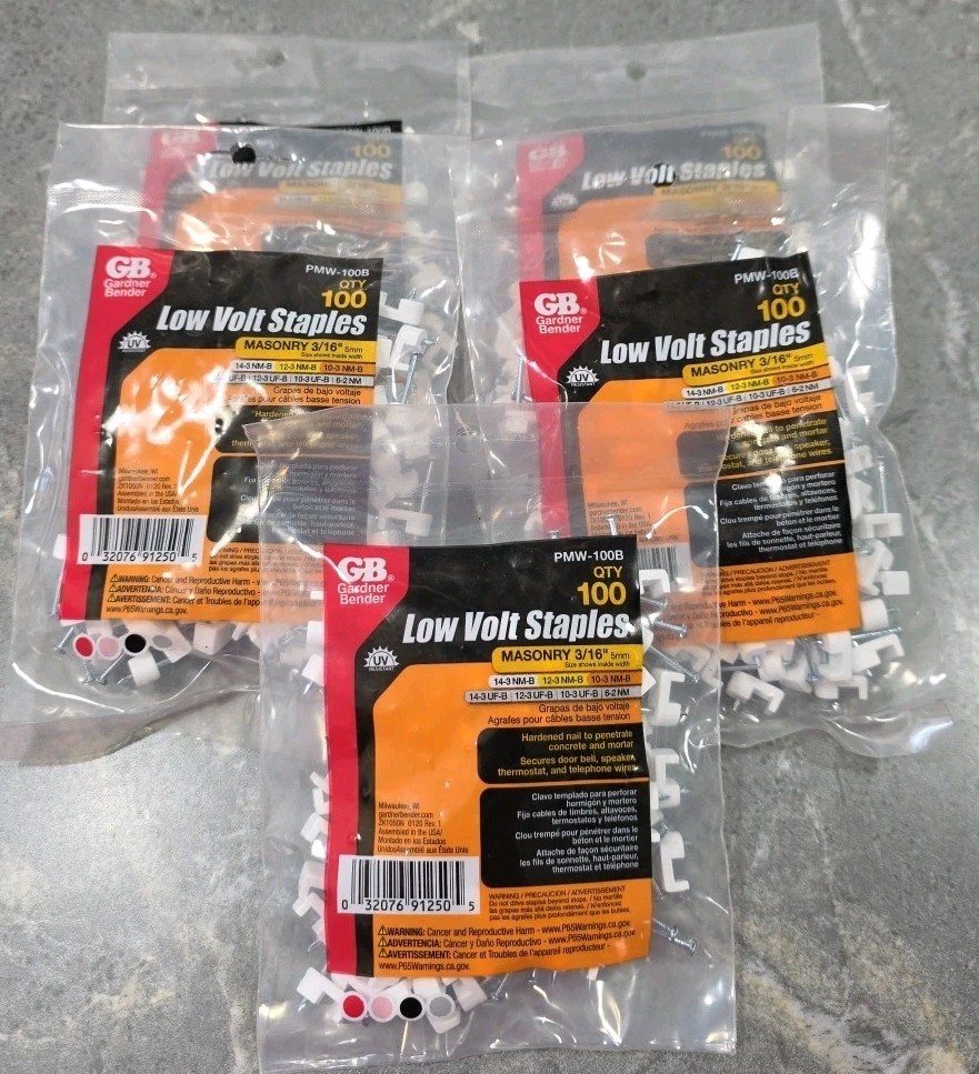 Lot of 5 – Gardner Bender PMW-100B – 100 Low Volt Staples Masonry 3/16″