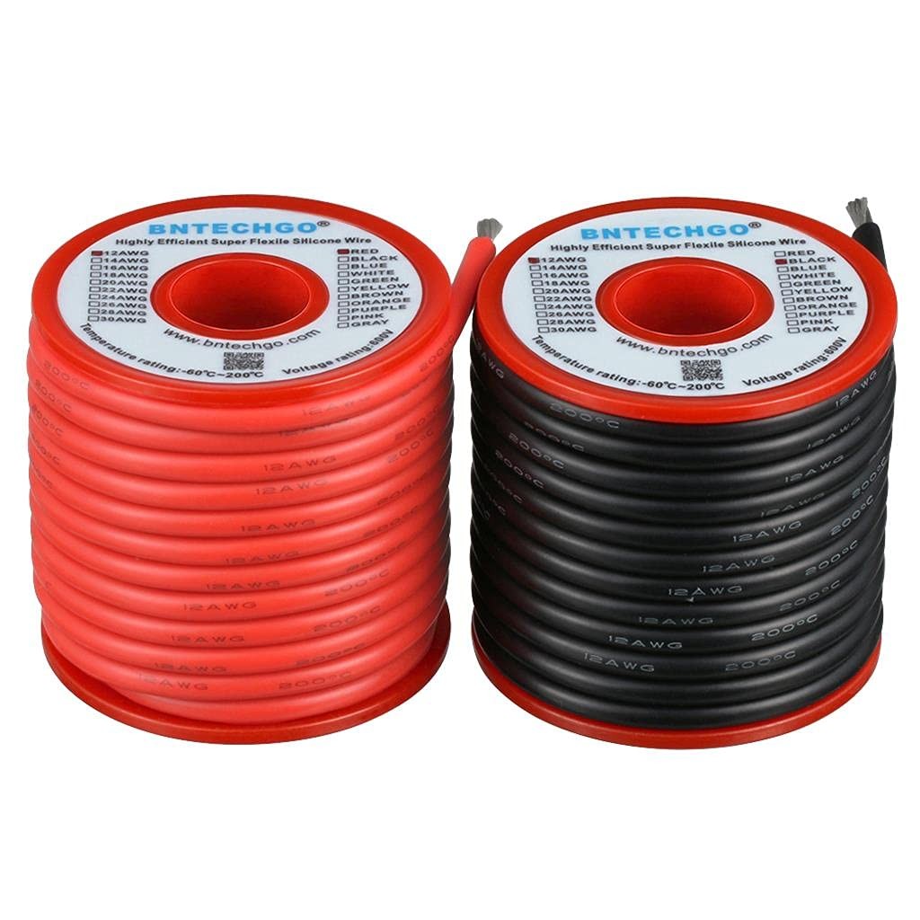 Bntechgo 12 Gauge Silicone Wire Spool Red And Black Each 25Ft Flexible