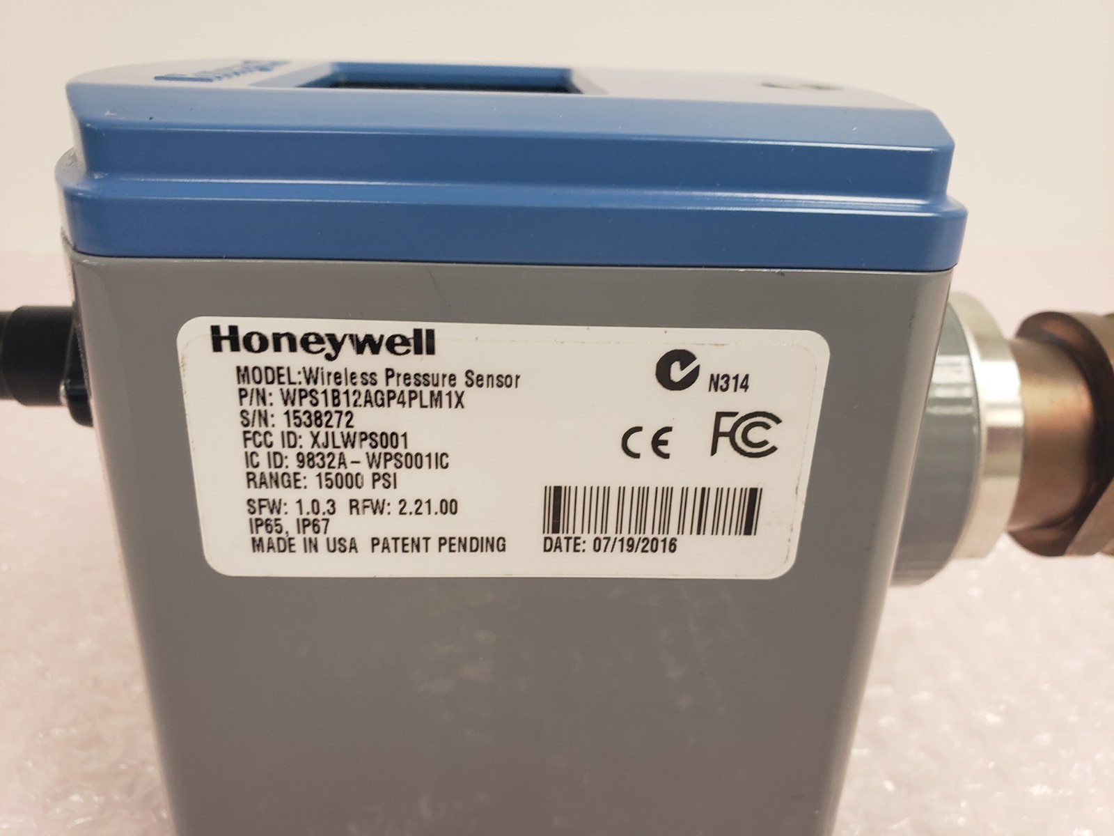 Honeywell Wireless Pressure sensor WPS1B12AGP4PLM1X RANGE 15000 PSI 18-3