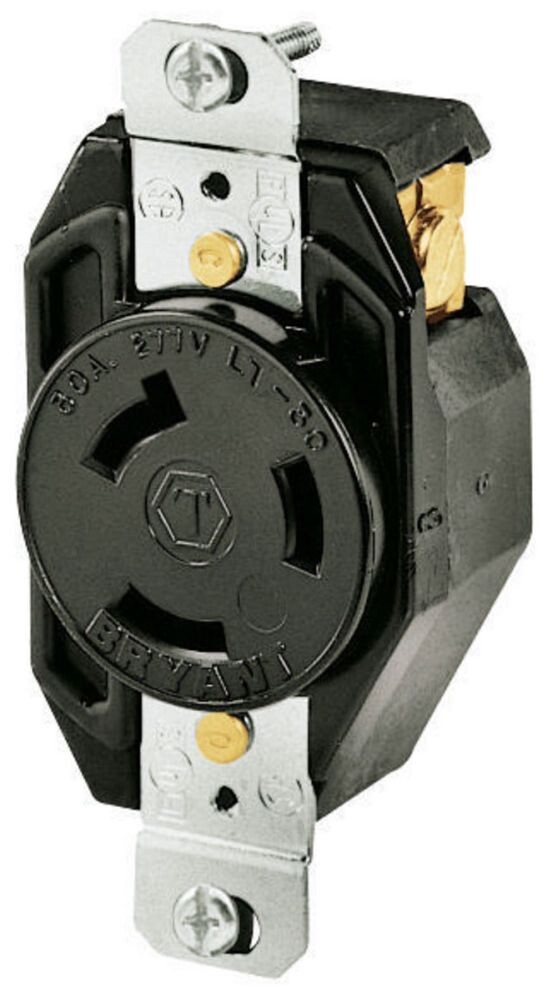 Bryant 70730FR, 30 A, 2-Pole, 3-Wire, L7-30R, Locking Device Receptacle, 1 pc