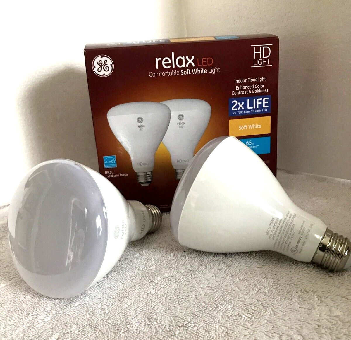 GE- 2 LED Light Bulbs, Soft White, HD,BR30, 65W replacement 10 W-NEW IN BOX