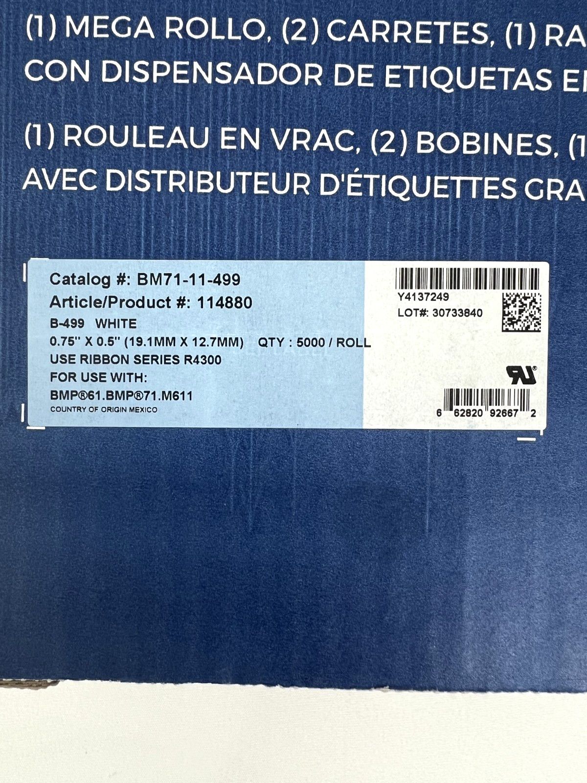 BRADY BM71-11-499 Aggressive Adhesive Nylon Labels BMP61 BMP71 M611 0.75″ x 0.5