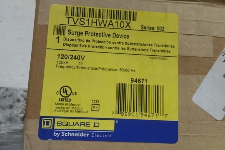 Square D TVS1HWA10X 120/240VAC Single Phase Surge Protection Device