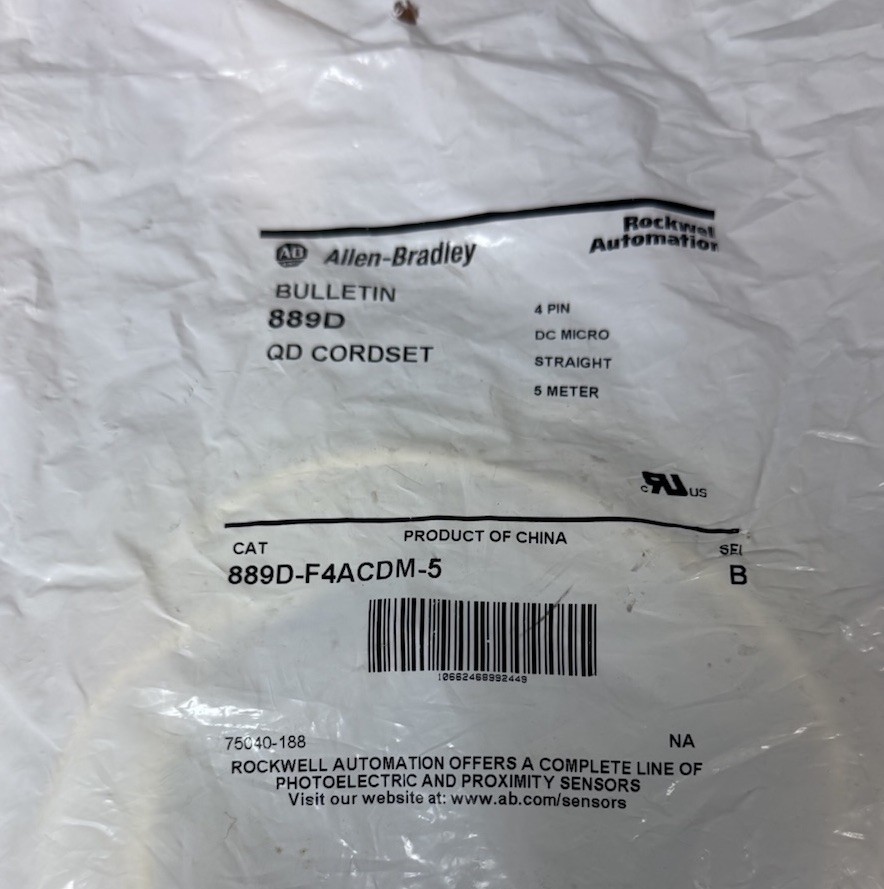 NEW- Allen Bradley 889D-F4ACDM-5 DC Micro 4 Pin Straight 5m Cable Ser B