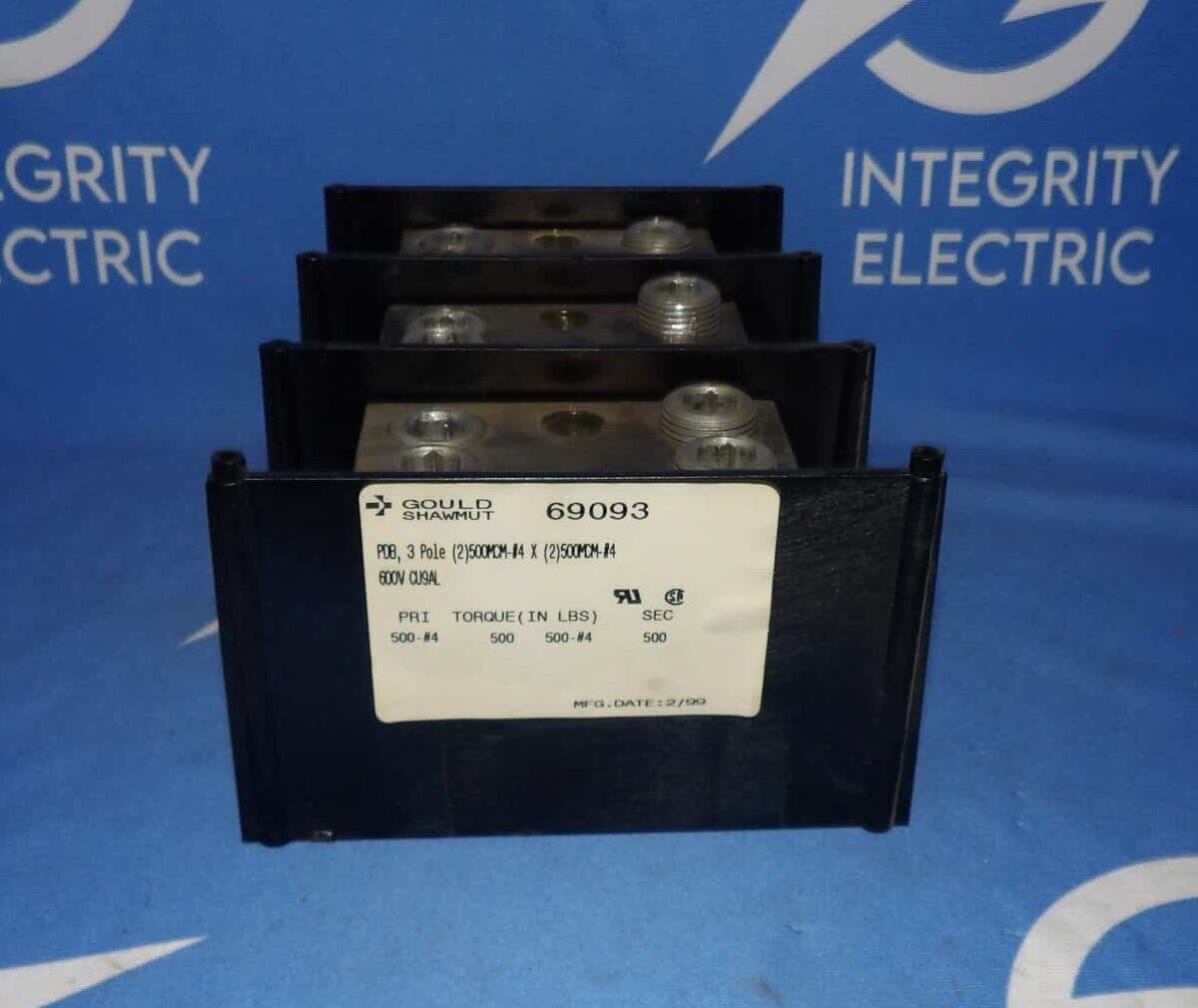 Gould Shawmut 69093 PDB 3 pole 500MCM-#4 600V Power Distribution Block + 1 Ye…