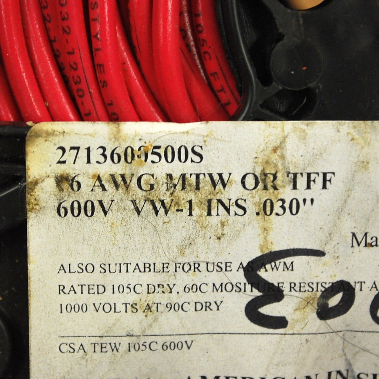 American 2713600500S, 16 AWG MTW or TFF 600V VW-1 INS .030″ Cooper Wire – NEW