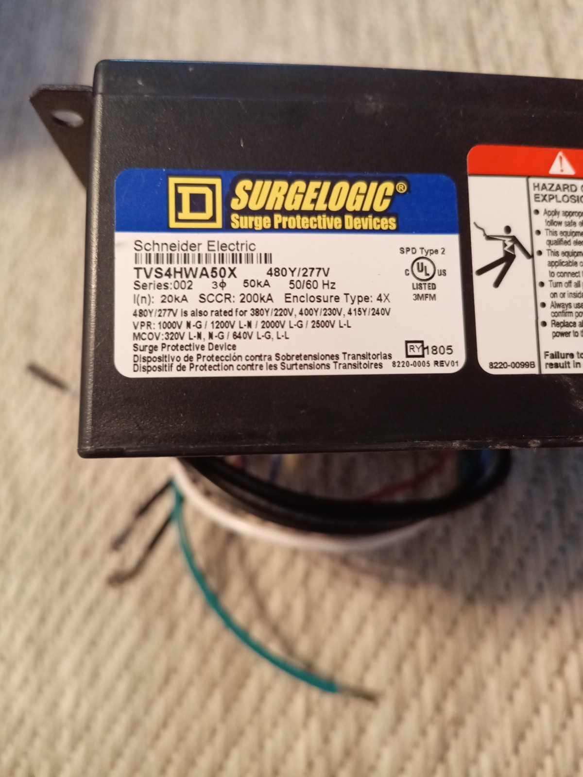 Square D Surgelogic TVS4HWA50X Surge Protective Device 480Y/277V 3PH 50kA Tested