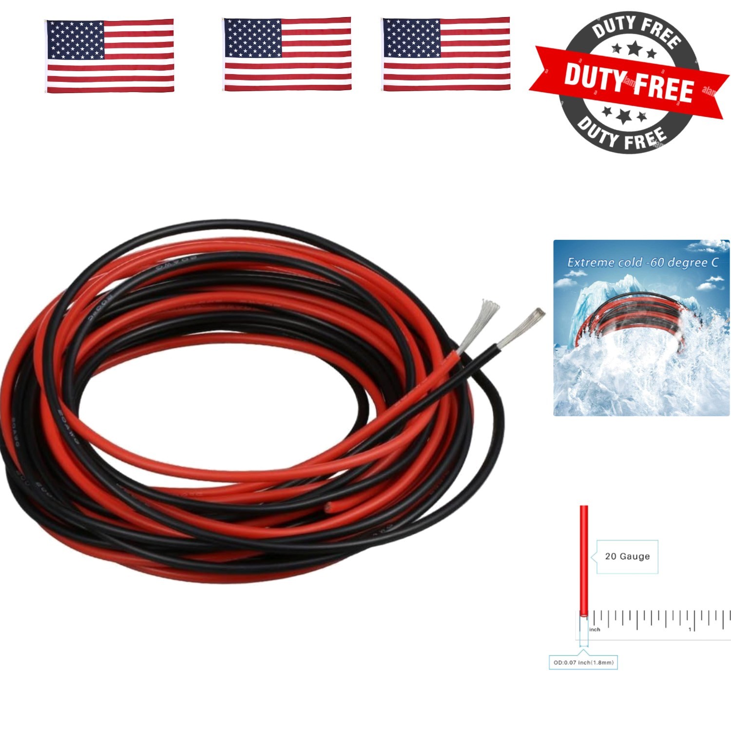 20 Gauge Silicone Wire 10 ft red and 10 ft Black Flexible 20 AWG Stranded Tin…