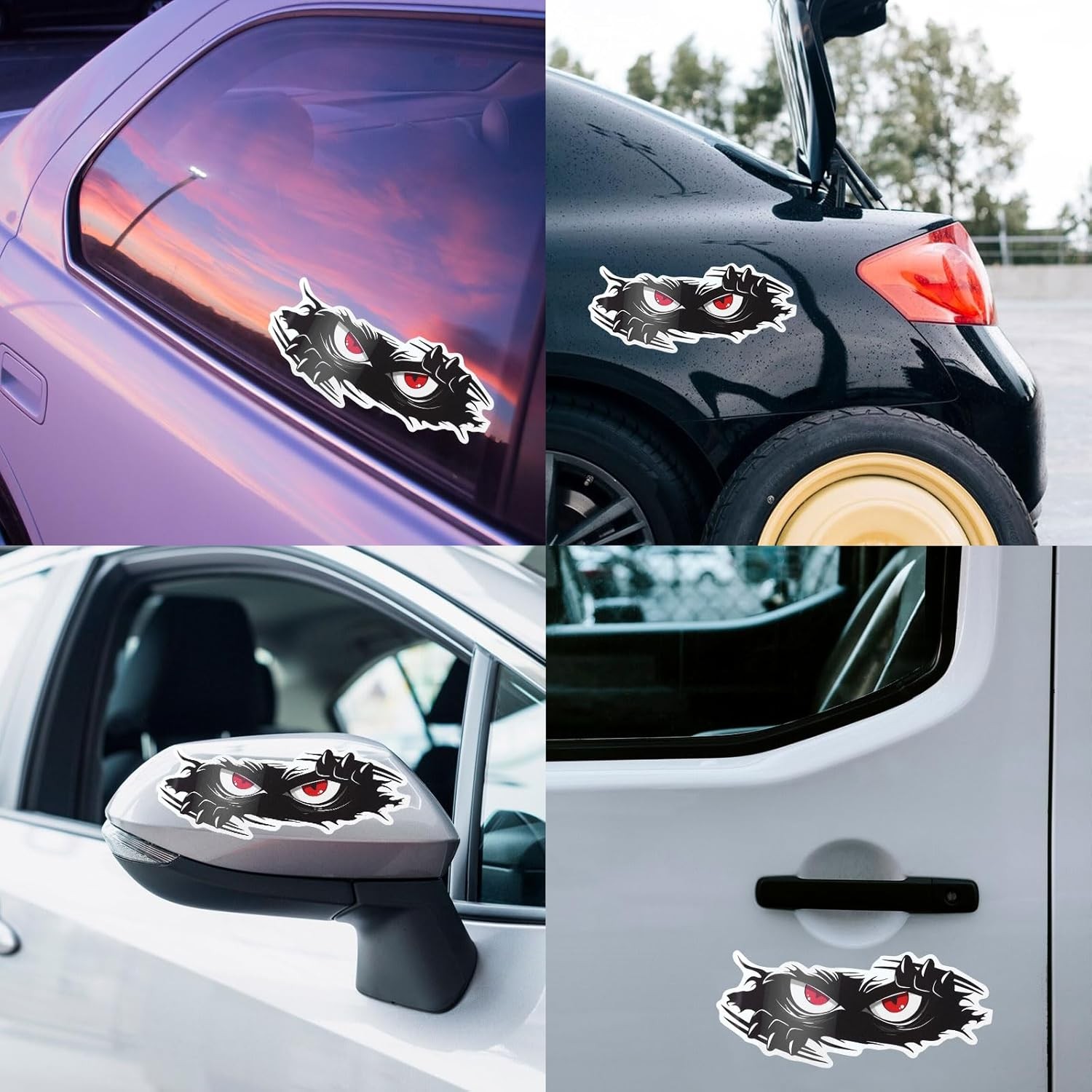 3Pcs Monster Angry Eyes Decals, 10×4 Inch Black Vinyl Bumper Stick Color: 3pcs