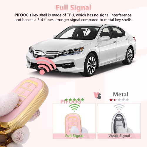 Pink Gold Girly Key Fob Cover Case for 2024-2023 Honda CR-V HRV Civic Accord Pil