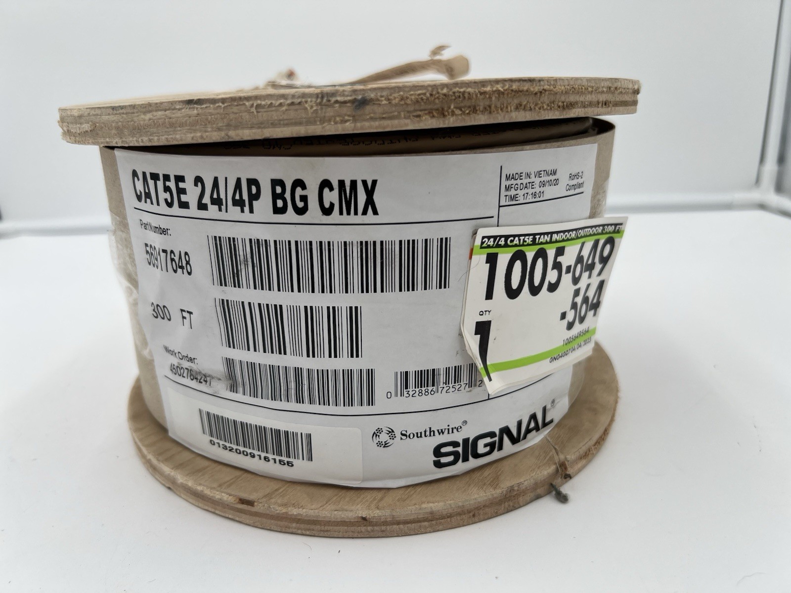 Southwire 300 ft. Tan 24/4 Solid CU CAT5e CMR-CMX Indoor/Outdoor Data Cable