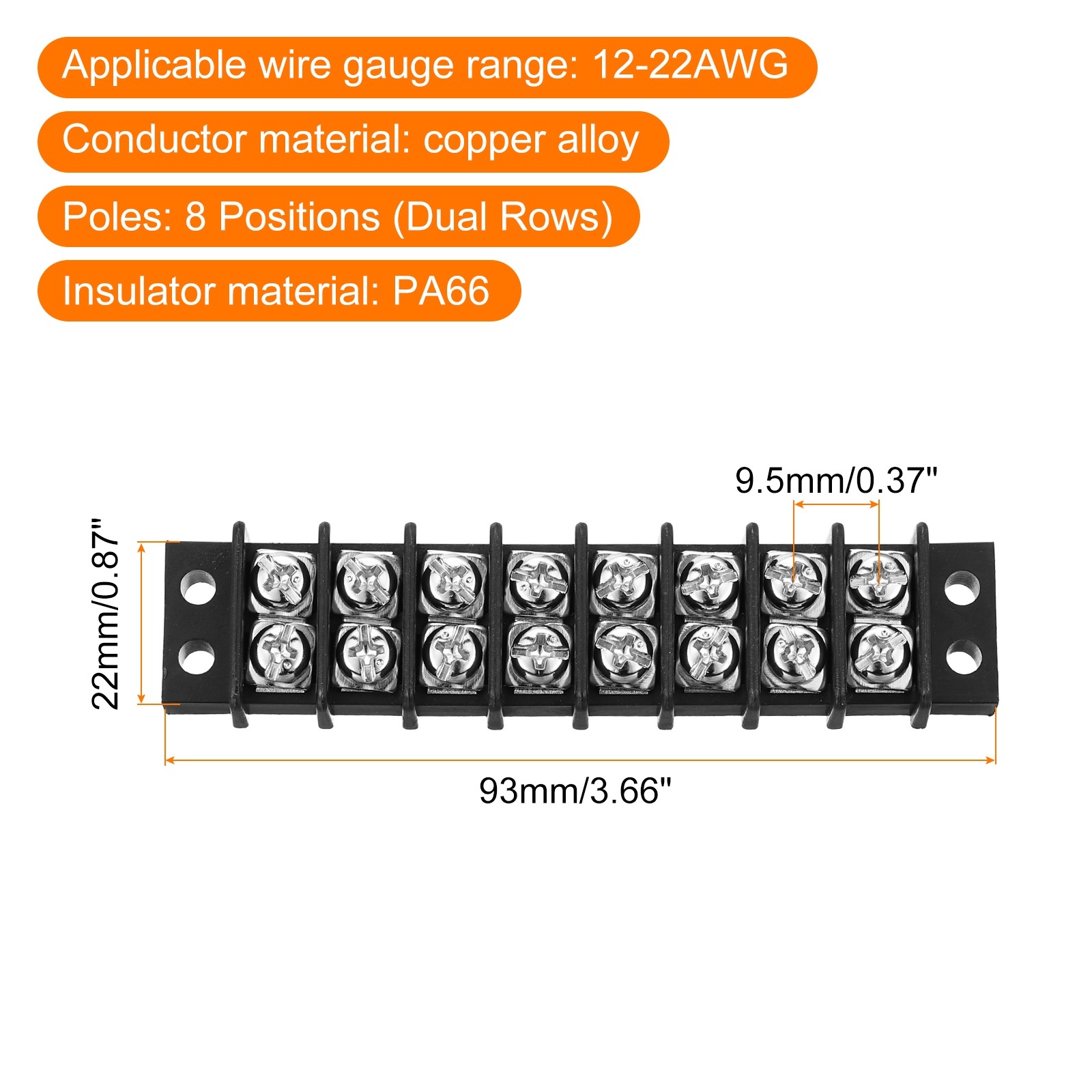 4 Pcs 8 Positions Terminal Block 300V 20A 9.5mm Pitch Dual Rows Strip