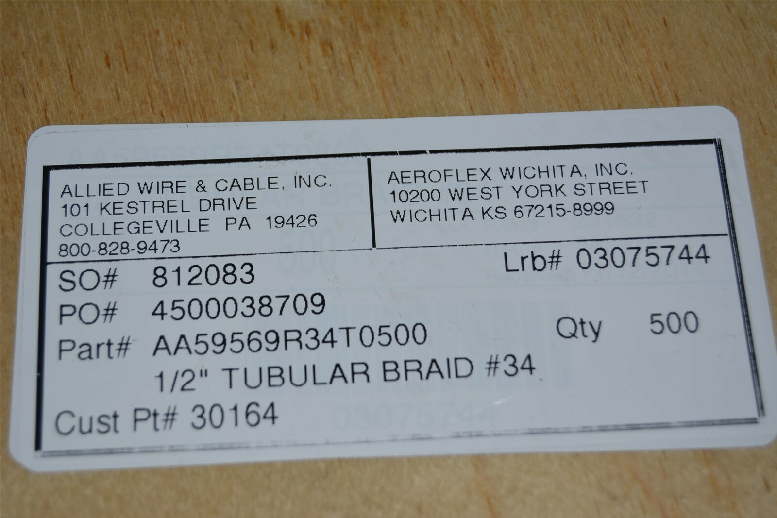 500 Ft. Allied Wire & Cable 1/2″ Tubular Braid #34 AA59569A AA59569R34T0500