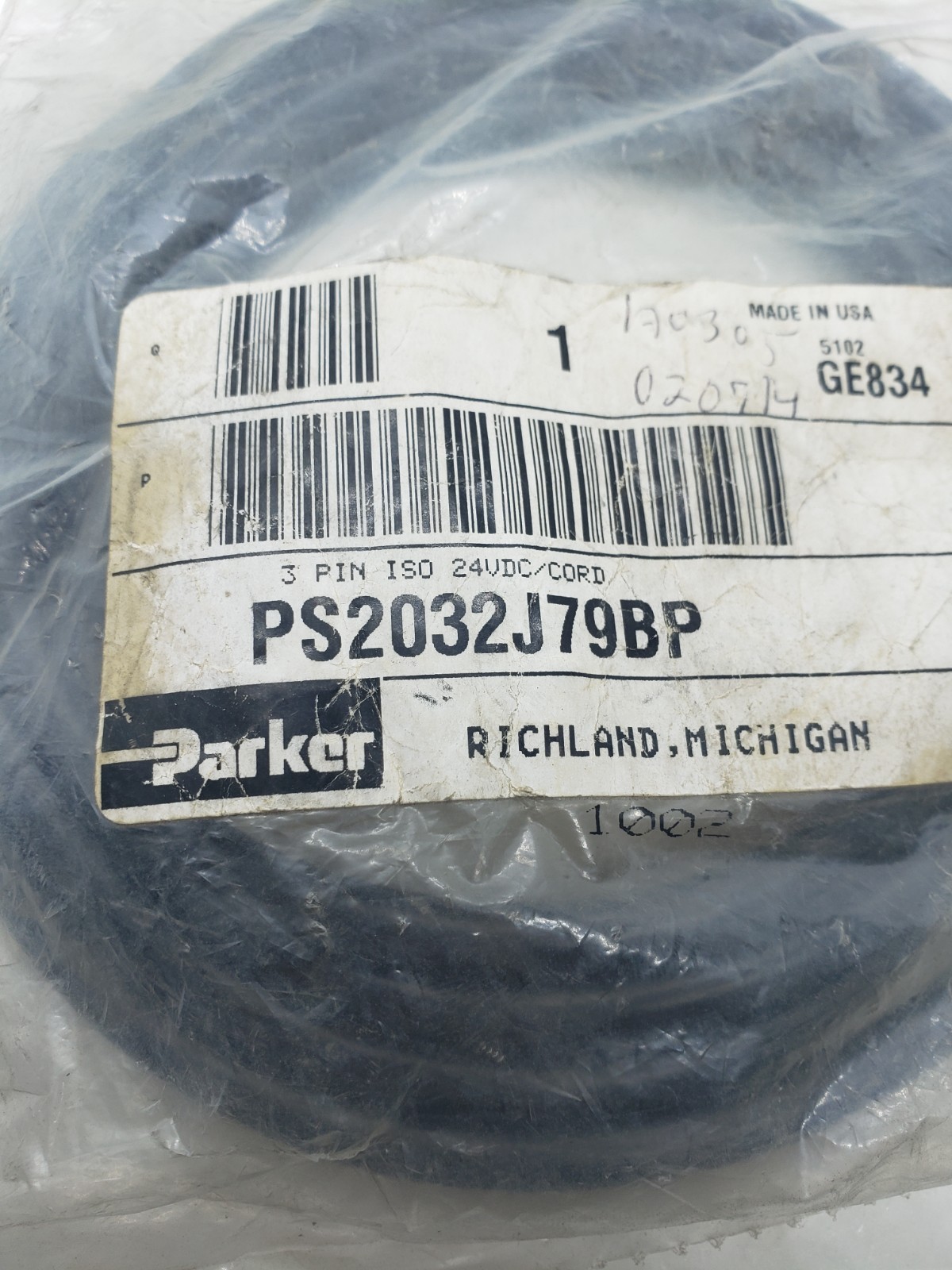 PARKER PS2032J79BP SOLENOID CONNECTOR CABLE, NIB