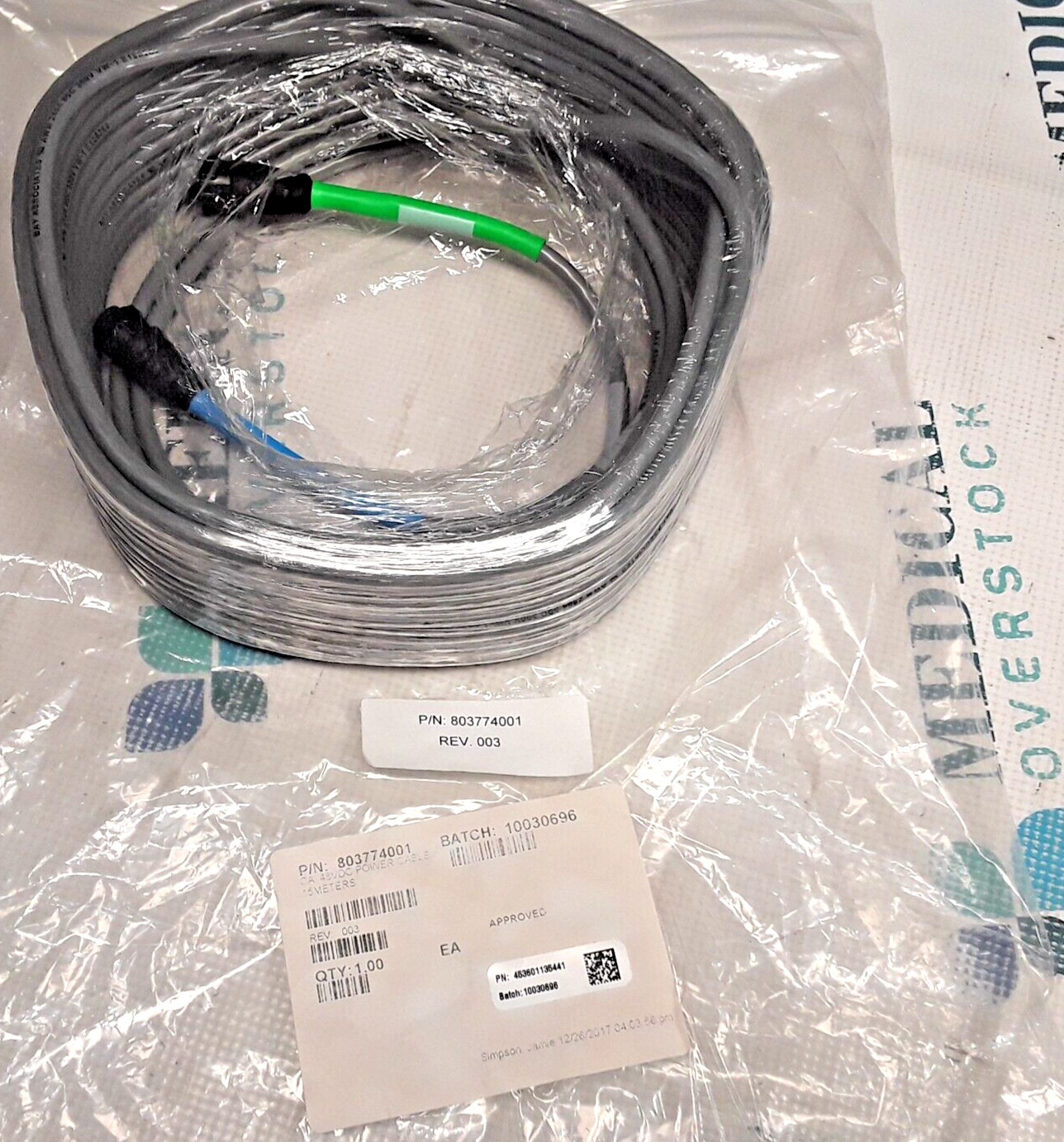 803774001 – CA, 48VDC POWER CABLE, 15 METERS – AWM 2464 80C 300V VW-1 – NEW