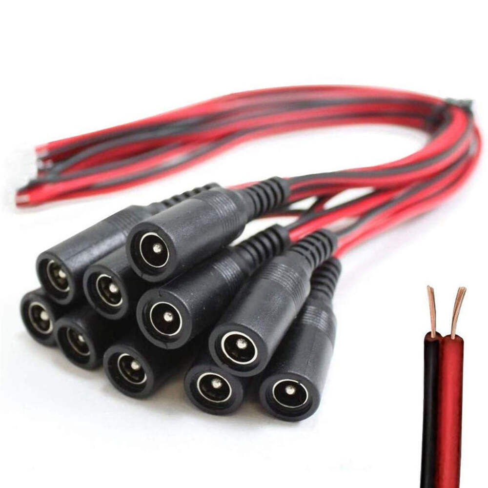 DC Power Female Pigtail Connectors, 2.1 x 5.5mm, Copper, 10 Pack, 10 inch, NEW