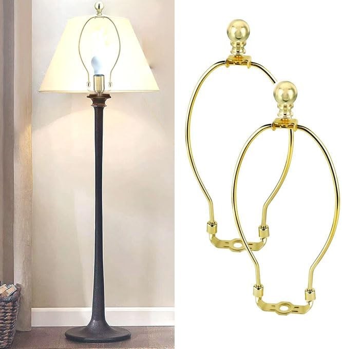 Polished Brass Lamp Harp Holder 8 Inch Set Finials Saddle Base Shade Bracket
