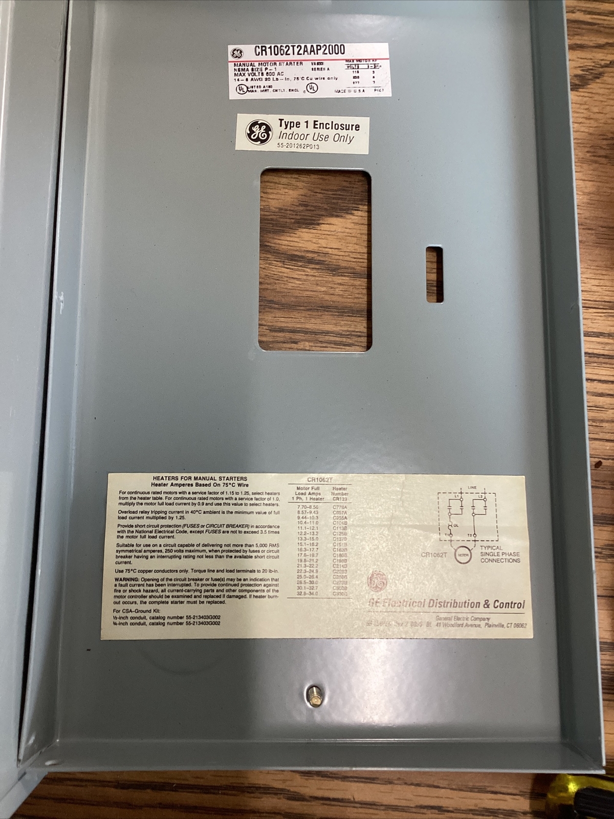 GE / GENERAL ELECTRIC MANUAL MOTOR STARTER CR1062T2AAP2000
