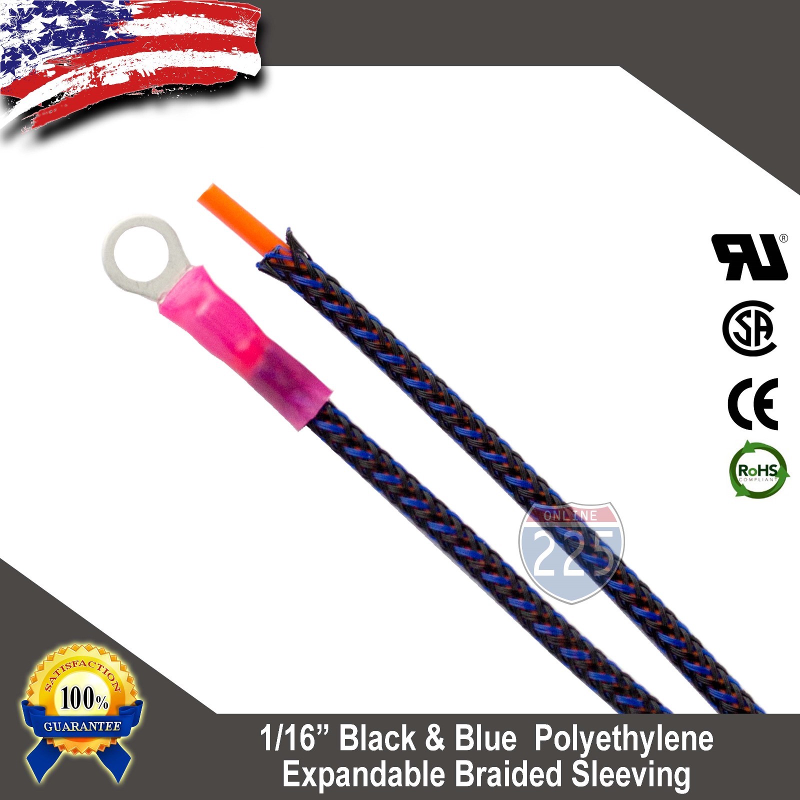 50 FT. 1/16″ Black Blue Expandable Wire Sleeving Sheathing Braided Loom Tubing