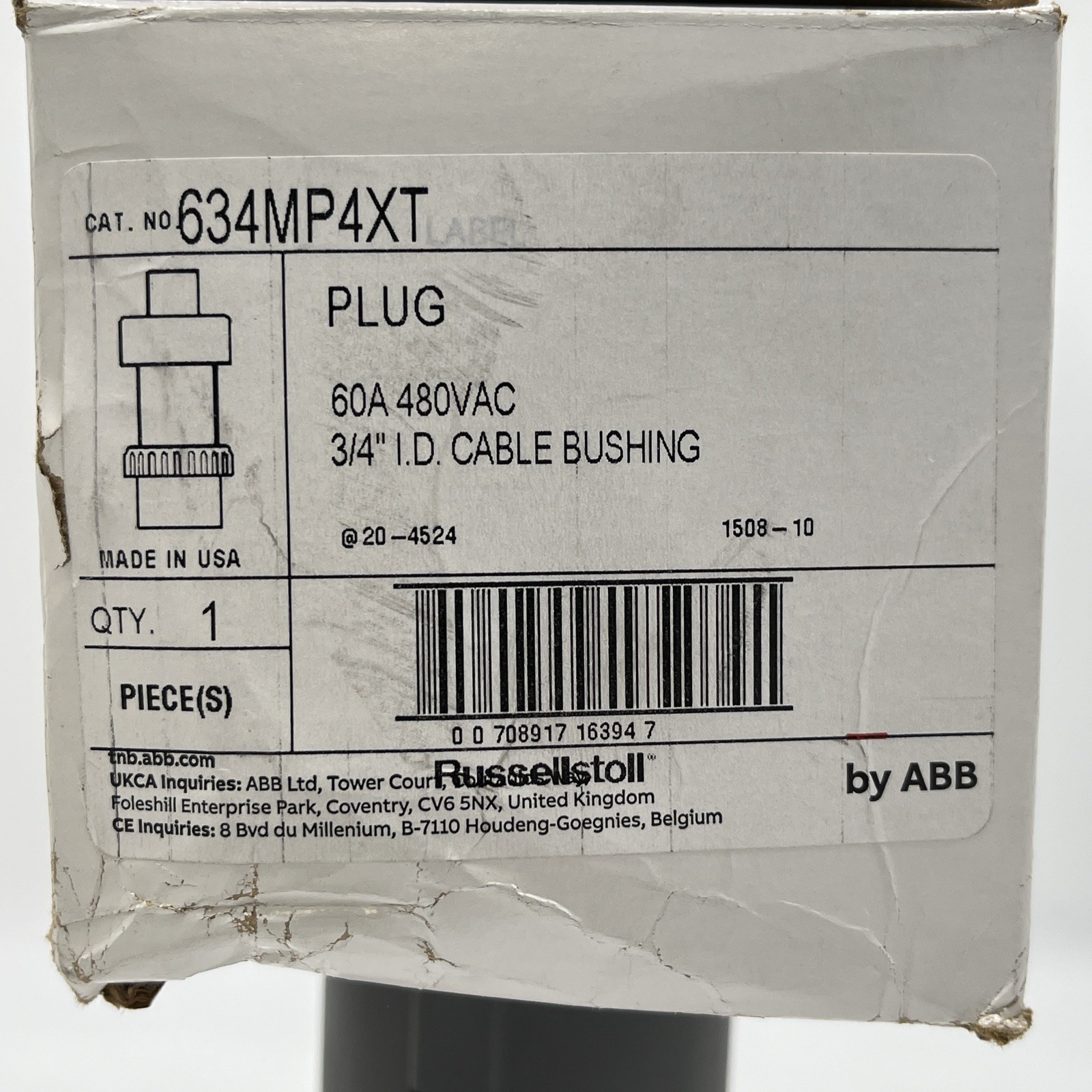 ABB THOMAS & BETTS 634MP4XT Reefer Plug 60A 480VAC 3/4 I.D. Cable Bushing