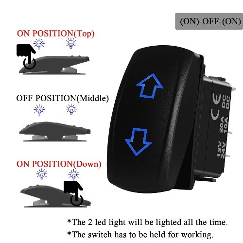 Blue LED Waterproof Momentary Rocker Switch 10 Pin ON Off ON DPDT 3 Position